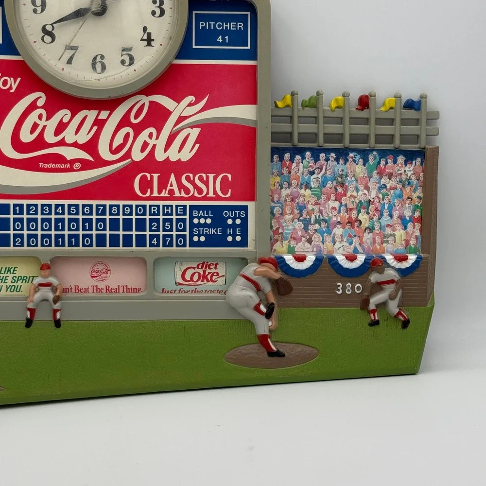 Vintage Coca-Cola Scoreboard Baseball Wall Clock 3D Stadium Decor 19.5 Inch